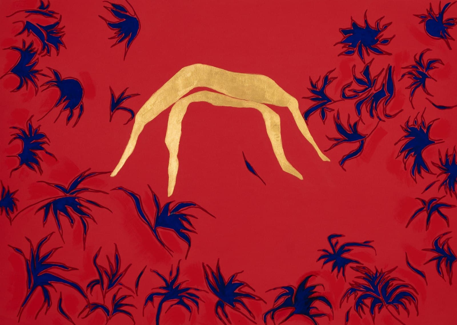 Gold Figure on Red with Flowers